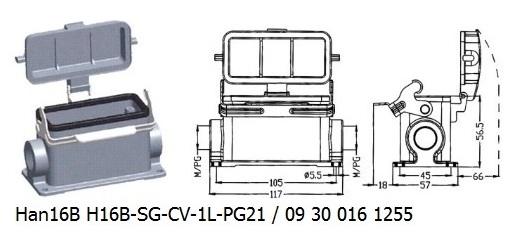 Han 16B H16B-SG-CV-1L-PG21 09 30 016 1255 Surface mounting housing 1lever with cover OUKERUI Harting ILME Heavy duty connector.jpg